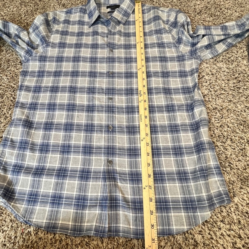Vince Mens Classic Fit Plaid Button Down Shirt Blue Grey Large L Long Sleeve - Picture 4 of 6
